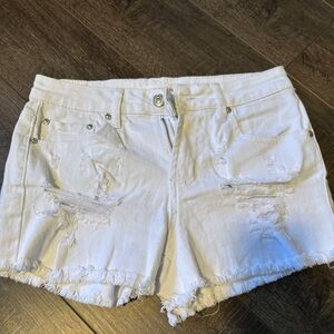 Almost Famous White Distressed Jean Shorts